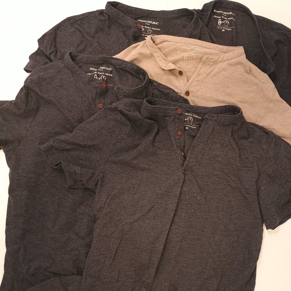 Lot of 5 Banana Republic Premium Wash Henleys men's medium